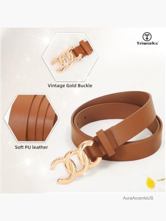 3 Pack Faux Leather Waist Belts for Women - Gold Buckle, Adjustable Size main image 5
